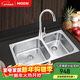 摩恩（MOEN）水槽雙槽套裝304不銹鋼水槽廚房水槽洗菜盆洗碗池臺下盆SK28106SL 800*450雙槽+精銅龍頭