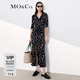 MO&Co.連衣裙夏V領(lǐng)開(kāi)衩立裁法式印花修身長(cháng)裙茶歇裙摩安珂 黑底白花色 M