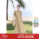 茵曼（INMAN）純棉法式氣質(zhì)連衣裙女裝2026夏季新品顯瘦V領(lǐng)泡泡袖A字長(cháng)裙子 卡其色 M