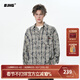 BJHG不計后果秋季復古美拉德條紋衫男潮水洗印花棉襯衫休閑情侶外套女 藍灰格紋 M
