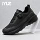 IYUZ品牌男鞋冬季新款旋轉鈕運動(dòng)休閑鞋軟底減震跑步鞋加絨保暖登山鞋 黑色【高端男鞋】 42