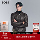 雨果博斯BOSS【羊皮革】 冬季帶拉鏈常規合身皮衣夾克 244-巧克力色 XL (52)