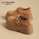 拉夏貝爾（La Chapelle）女鞋勃肯鞋女新款厚底增高樂(lè )福鞋低幫復古休閑鞋子女 棕色 38