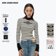 ANN ANDELMAN【明星同款】官方直營(yíng)秋季半高領(lǐng)logo提花條紋打底針織衫內搭上衣 黑白色 S