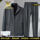 XJSGS國際輕奢侈高端品牌運動(dòng)套裝男士春秋季立領(lǐng)開(kāi)衫中年運動(dòng)服兩件套 高檔灰色平口【現貨速達】 2XL 【140-160斤】
