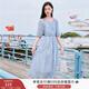 香影溫柔風(fēng)粉色連衣裙女2025夏季新款超好看五分袖海邊度假沙灘裙 藍色 S