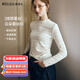 Olrain歐芮兒小高領(lǐng)套頭蕾絲長(cháng)袖打底衫女裝春季新款修身氣質(zhì)上衣 杏色 M