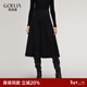 歌莉婭針織半身裙2025新款秋冬流行穿搭彈力八片裙高腰傘裙1EDL2D110 03X黑色花灰雙色 S