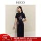 HECO【花間令】新中式國風(fēng)春季新款做舊肌理亞麻中長(cháng)款連衣裙女 黑色 M