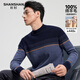 SHANSHAN杉杉純羊毛衫男士重磅加厚冬新款圓領(lǐng)提花條紋毛衣針織保暖打底衫 藍灰色 XL /180