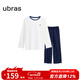 ubras純色舒適柔軟水果全棉家居服睡衣女短袖長(cháng)褲短褲套裝情侶款軟棉棉 【長(cháng)袖長(cháng)褲】女款-米白色 M