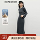 紅袖（hopeshow）高級修身顯瘦連衣裙2025冬季新款女裝豎坑條正肩圓領(lǐng)A字針織長(cháng)裙 深灰080 L