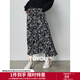 初語(yǔ)水墨印花壓褶半身裙女25春季新款高腰顯瘦遮胯中長(cháng)裙碎花裙 黑底印花 S