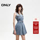 ONLY2025秋季新款無(wú)袖U領(lǐng)漸變百褶短裙牛仔裙連衣裙女|125142033 J33復古350牛仔洗水 L