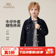 英氏（YEEHOO）兒童外套男童衣服春季新款時(shí)尚帥氣休閑風(fēng)牛仔衣春裝新款中大童裝 經(jīng)典皮章牛仔-深藍 165