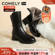 康莉（COMELY）加絨短靴女冬季新款真皮羊毛里中筒靴保暖靴子 黑色/羊毛里 38