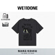 WE11DONE禮遇季25早秋中性男女同款貓咪海報印花圓領(lǐng)短袖T恤休閑 碳灰色 S
