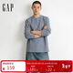 蓋璞（GAP）男女裝2026春季新款logo華夫格寬松亨利領(lǐng)長(cháng)袖T恤上衣854272