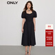 ONLY氣質(zhì)方領(lǐng)收腰顯瘦黑色中長(cháng)裙法式連衣裙女|123207020 H1Z黑色 M (165) 84A
