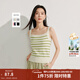 茵曼（INMAN）條紋方領(lǐng)針織吊帶小背心2026夏季女裝新款短款修身百搭上衣 白綠條紋 XL