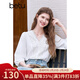 百圖betu女裝2025春季新款襯衫V領(lǐng)法式重工蕾絲花邊七分袖襯衫2502T83 白色 M