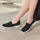 斯凱奇（Skechers）一腳套懶人健步舒適蕾絲透氣休閑運動(dòng)鞋女鞋輕質(zhì)軟彈124732 黑色/白色/BKW 38