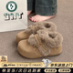 啄木鳥(niǎo)毛絨勃肯鞋女2026冬季加絨保暖全包蝴蝶結厚底棉鞋子毛毛鞋雪地靴 卡其色 加絨 37 (235mm)
