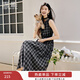 香影黑色格子無(wú)袖連衣裙女2026春季新款復古法式中長(cháng)款收腰a字裙 黑色 S 155/80A/85-95斤