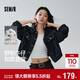森馬（Semir）牛仔外套女春季短款翻領(lǐng)落肩寬松做舊2026工裝風(fēng)夾克109126108005