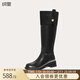 Lily Wei黑色長(cháng)筒靴秋冬新款百搭騎士靴復古潮酷西部靴大碼情人節禮物 黑色絨里 41