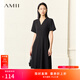 AMII女裝2025夏季新款純色通勤連衣裙女時(shí)尚氣質(zhì)V領(lǐng)A字裙修身 黑色 S