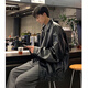 OEMG美式機車(chē)PU皮衣外套男女春秋冬季痞帥高街潮流寬松情侶夾克上衣服 黑色常規款 L [建議110-125斤]