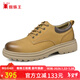 蜘蛛王工裝鞋子男春秋季低幫登山鞋牛皮大頭休閑皮鞋短靴 土黃 40 