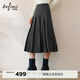 伊芙麗（eifini）伊芙麗高質(zhì)羊毛壓褶中長(cháng)半裙短裙顯瘦A字裙半身裙女2025秋裝新款 花灰 中長(cháng)款 XL 125-140斤