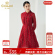 喬萬(wàn)尼春裝女年秋季新款 中長(cháng)襯衫裙氣質(zhì)修身顯瘦印花長(cháng)袖雪紡連衣裙 中年女裝 紅色 M
