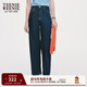 Teenie Weenie小熊直筒褲休閑白色褲子長(cháng)褲牛仔褲寬松復古時(shí)尚女裝 深藍色 S