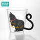 NITORI宜得利家居 玻璃牛奶杯咖啡杯個(gè)性手柄 耐熱玻璃馬克杯 貓咪系列 黑貓咪