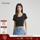 Calvin KleinJeans夏季女士簡(jiǎn)約字母袖口時(shí)尚ck潮流辣妹短款重磅短袖T恤上衣