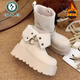 啄木鳥(niǎo)時(shí)尚部落米白色兩穿馬丁靴子女2025秋冬新款厚底時(shí)裝短靴雪地靴棉 米白色 37 (235mm)