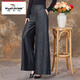 啄木鳥(niǎo)香云紗重磅真絲休閑長(cháng)褲闊腿寬松大碼龜紋媽媽黑色桑蠶絲闊腿褲 官方旗艦黑色 1219 3XL 135-145斤