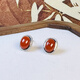 素聚復古港風(fēng)南紅銀針耳飾橢圓形銀飾耳釘耳環(huán)時(shí)尚紅瑪瑙生日禮物 橢圓復古南紅耳釘