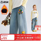 ASK JUNIOR兒童褲子2025冬季中大童加絨保暖牛仔褲女童繡花休閑長(cháng)褲 藍色