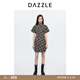 DAZZLE【上新】地素千鳥(niǎo)格短袖旗袍秋冬新中式牛仔邊拼接連衣裙女 黑色 02/S