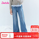 笛莎（DEESHA）童裝女童加絨牛仔褲2025秋冬新款中大童時(shí)尚百搭微喇褲女孩長(cháng)褲 牛仔蘭 140