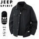 JEEP SPIRIT吉普夾克男士春秋季美式休閑百搭棋盤(pán)格翻領(lǐng)上衣外套 黑色 XL