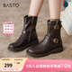 百思圖冬新款潮酷加絨保暖粗跟女馬丁靴通勤皮短靴棉鞋W2551DZ4 棕色絨里 38
