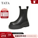 他她（TATA）英倫厚底切爾西靴女靴子加絨真皮煙筒靴短靴冬季7C960DZ4 黑色（絨里） 38