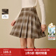 茵曼（INMAN）2025秋冬女裝新款復古磨毛格紋高腰百褶短裙學(xué)院風(fēng)A字半身裙  深咖格 S