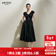 艾諾絲雅詩(shī)【商場(chǎng)同款】2025夏季新品抽褶收腰氣質(zhì)連衣裙高腰小黑裙40519019 黑色 L