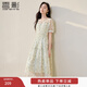 香影小清新碎花雪紡連衣裙女2025夏裝新款氣質(zhì)泡泡袖綠色印花裙子 淺綠 L 165/88A/110-125斤